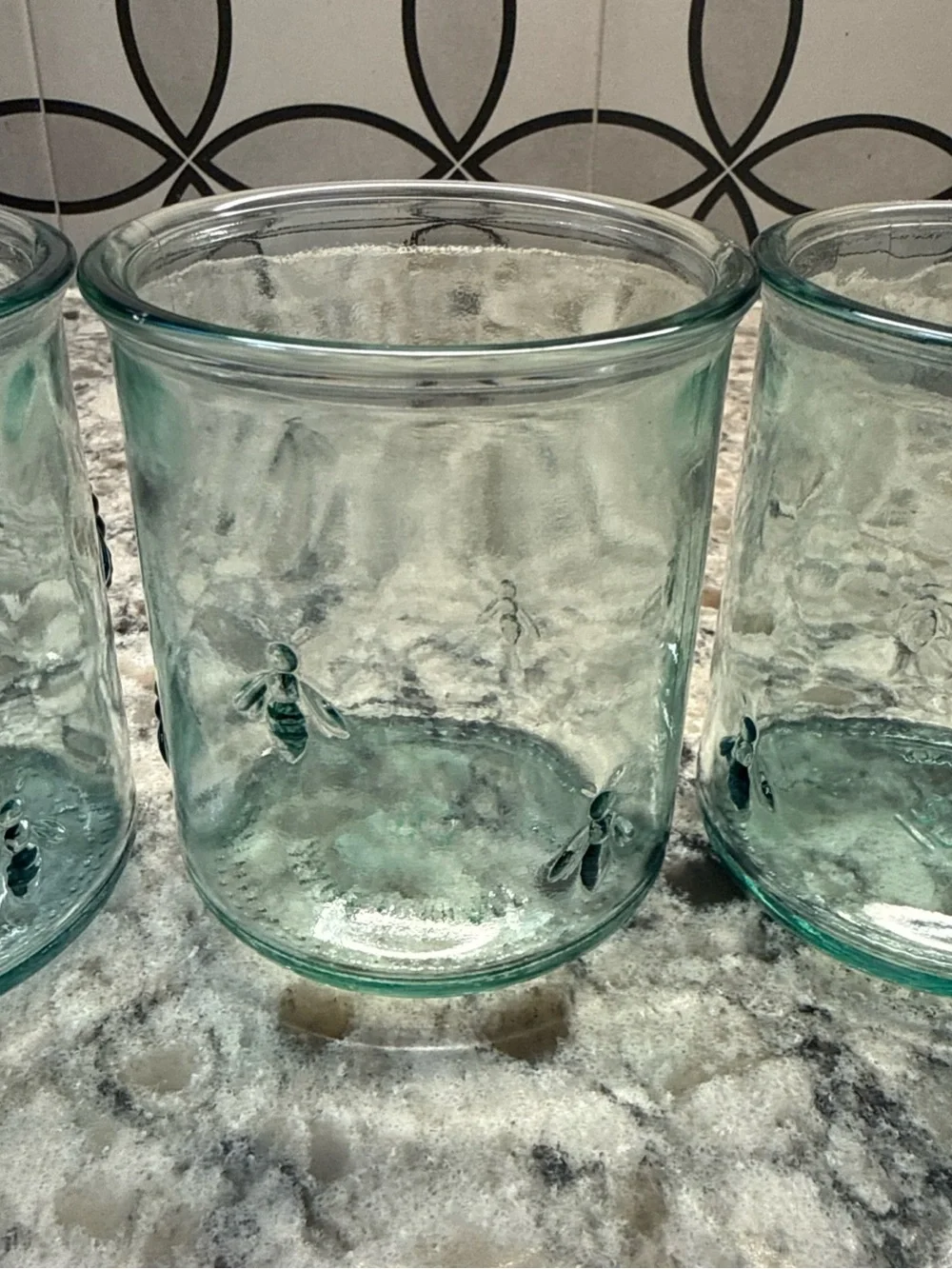 Set of 4 Aqua Glass Tumblers with Bee Motif Williams- Sonoma